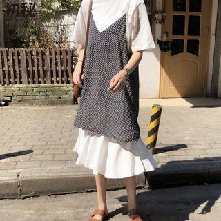 Spaghetti Strap Dotted Pinafore Dress