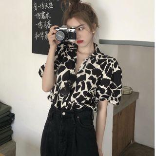 Short-sleeve Print Shirt Black & White - One Size