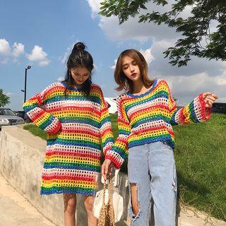 Rainbow-striped Open-knit Dress / Top