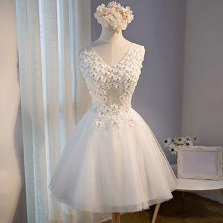 Flower Accent Sleeveless Bridesmaid Dress