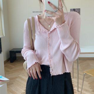Ruffle Trim Buttoned Top