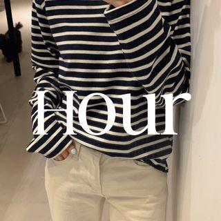 Round-neck Stripe T-shirt Navy Blue - One Size