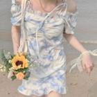 Cold-shoulder Tie-dyed Drawstring A-line Dress (various Designs)