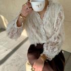 Fringed See-through Lace Blouse Ivory - One Size