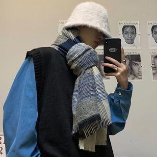 Plaid Winter Scarf Plaid - Blue & Gray - One Size