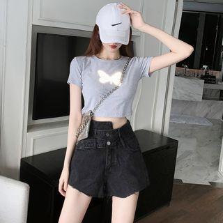 Printed Short-sleeve Top / Denim Shorts