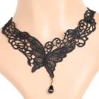 Gothic Lace Butterfly Tear Drop Necklace  Black - One Size