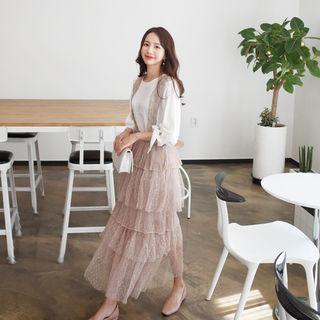 Suspenders Lace Layered Maxi Skirt