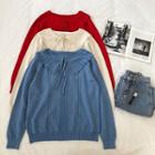 Peter-pan Collar Lace-up Long-sleeve Knit Top