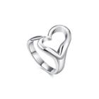 Simple Romantic Hollow Heart Adjustable Split Ring Silver - One Size
