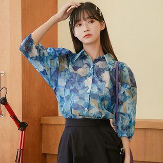 Tie-dyed Puff-sleeve Shirt