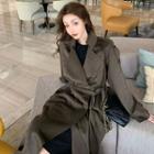 Plain Loose-fit Coat Coffee - One Size