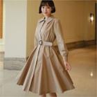 Band-waist A-line Trench Coat With Belt