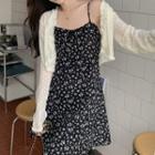 Spaghetti-strap Floral Mini A-line Dress / Cropped Lightweight Cardigan