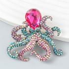 Octopus Rhinestone Brooch 1pc - Rose Pink & Blue - One Size