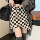 High-waist Asymmetrical Chessboard Mini Skirt