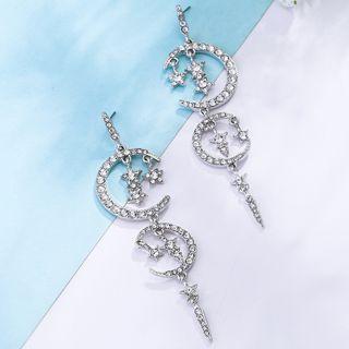 Moon & Star Rhinestone Dangle Earring 1 Pair - Stud Earrings - Silver - One Size