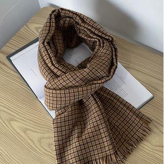 Plaid Fringed Shawl F207 - Coffee - One Size