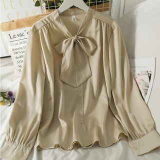 Glitter Ribbon-neckline Loose Shirt