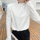Long-sleeve Embroidered Mock Neck T-shirt
