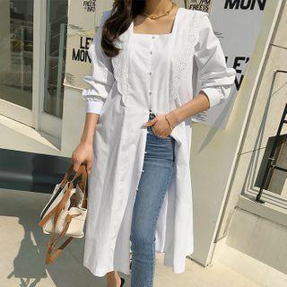 Eyelet-lace Trim Long Shirtdress