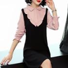 Long-sleeve Frilled Mock Two-piece Dress