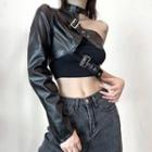 One-shoulder Faux Leather Crop Top
