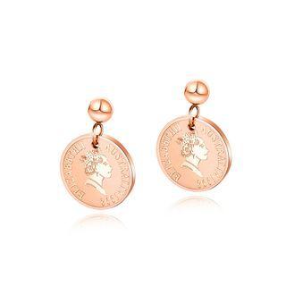 Elegant And Fashion Plated Rose Gold Elizabeth Coin 316l Stainless Steel Stud Earrings Rose Gold - One Size