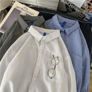 Long Sleeve Pinstripe Pocket Front Shirt