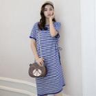 Striped Ruched-side Knit Dress