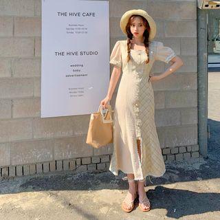 Contrast Plaid-panel Maxi Dress