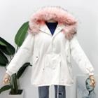 Faux Fur-trim Fleece-lined Hooded Coat