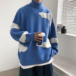 Cloud Embroidered Mock-neck Sweater