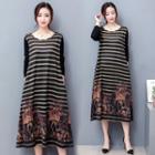 Floral Print Striped Long Sleeve Dress