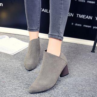 Block Heel Pointed Ankle Boots