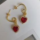 Heart Rhinestone Dangle Earring 1 Pair - Stud Earrings - Gold - One Size