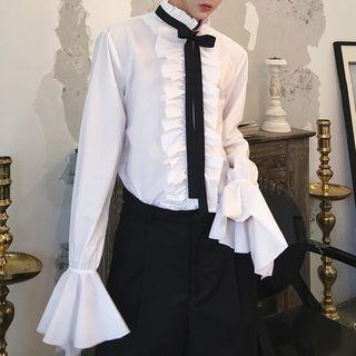 Ruffle Trim Flared Cuff Shirt