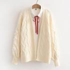 Cable-knit Lace-up Cardigan Off-white - One Size