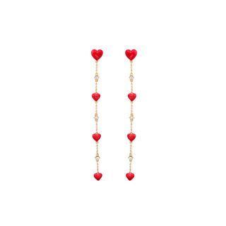Fashion And Simple Plated Gold Enamel Heart-shaped Tassel Earrings With White Cubic Zirconia Golden - One Size