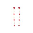 Fashion And Simple Plated Gold Enamel Heart-shaped Tassel Earrings With White Cubic Zirconia Golden - One Size