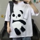 Elbow-sleeve Panda Applique T-shirt