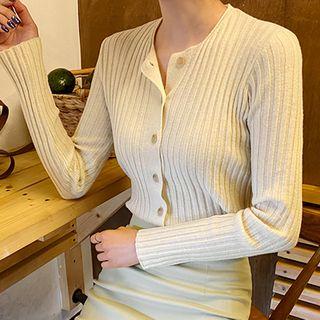 Round-neck Slim Rib-knit Cardigan