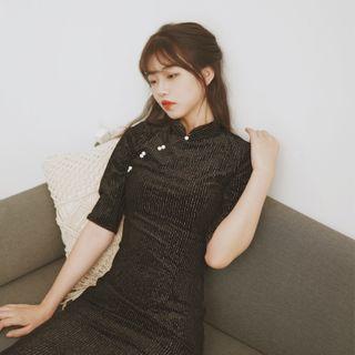 Short-sleeve Velvet Qipao Dress