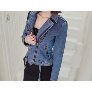 Epaulet Denim Biker Jacket