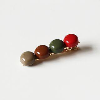 Bead Hair Clip 01 - 1pc - Red & Dark Green & Coffee - One Size