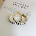 Houndstooth Faux Leather Alloy Open Hoop Earring 1 Pair - Gold - One Size