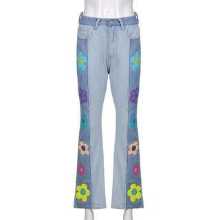 Floral Print Boot-cut Jeans