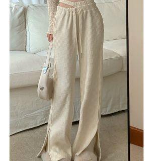 Drawstring Side-slit Wide Leg Pants