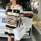 Elbow-sleeve Striped Polo Shirt / Mini A-line Dress