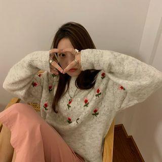 Floral Jacquard Sweater Gray - One Size